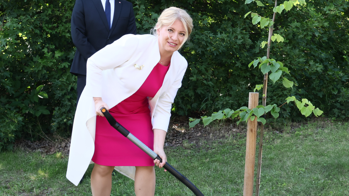 Zuzana Čaputová se oháněla rýčem jako krteček. V elegantním plášti a střevíčkách jí to při práci seklo